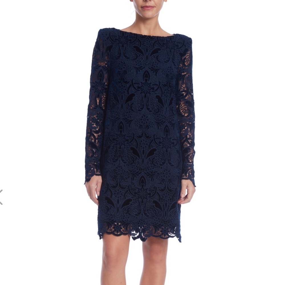 NWT‎ Badgley Mischka Mixed Media Boatneck Chemise Dress